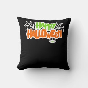 Happy Halloween Colourful Cute Spider Web Throw Pillow