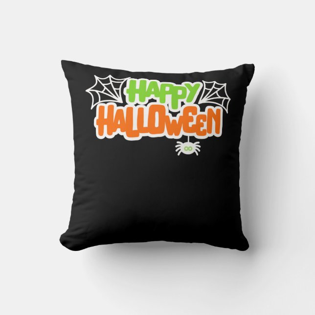 Happy Halloween Colourful Cute Spider Web Throw Pillow (Front)