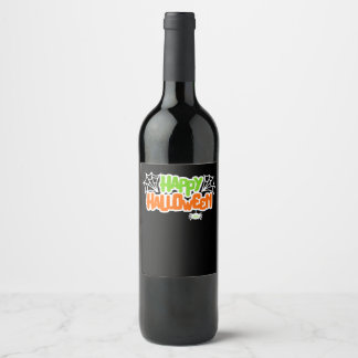 Happy Halloween Colourful Cute Spider Web Wine Label