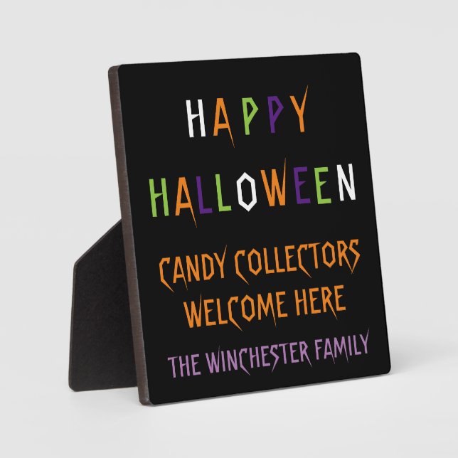 Happy Halloween colourful funny spooky custom text Plaque (Front)