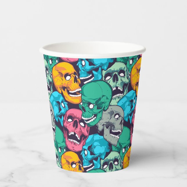 Happy Halloween Colourful Skull Pattern Paper Cups (Front)