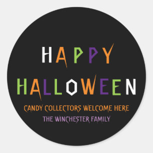 Happy Halloween colourful spooky typography Custom Classic Round Sticker