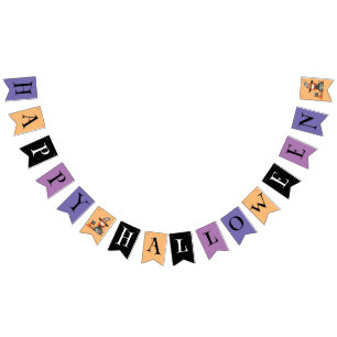 Happy Halloween   Colourful Witch & Black Cat Bunting Flags