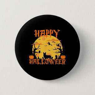 Happy Halloween Corgi Dog Black Cat Full Moon 2 Inch Round Button