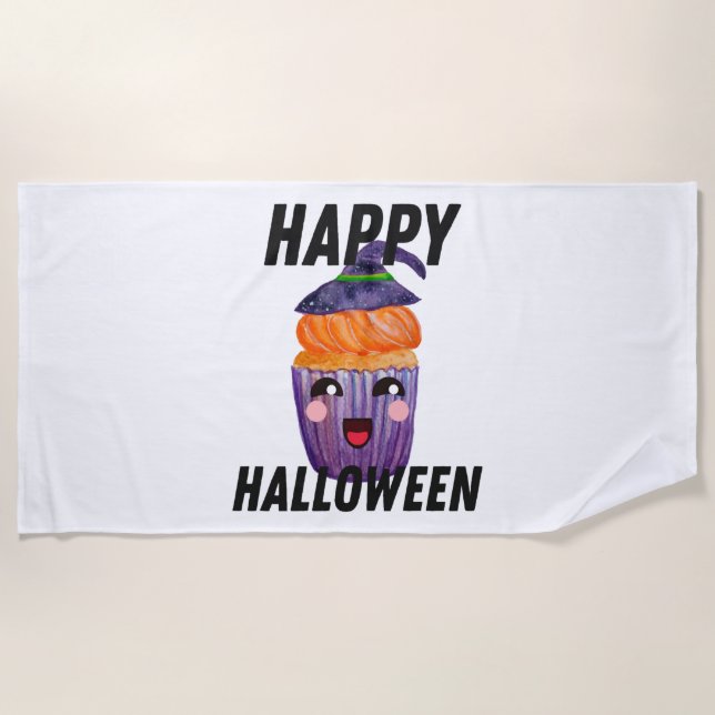 Happy Halloween Costume Halloween Cupcake Beach Towel (Front)