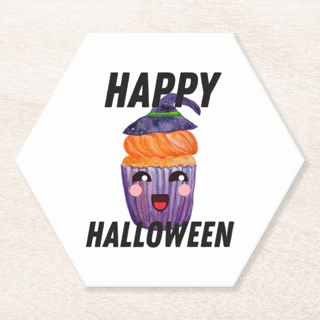 Happy Halloween Costume Halloween Cupcake Paper Coaster (Front)