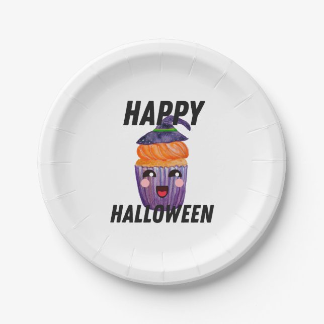Happy Halloween Costume Halloween Cupcake Paper Plate (Front)