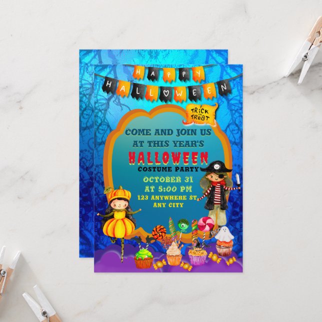 Happy Halloween Costume kids Party Celebration Invitation (Front/Back In Situ)