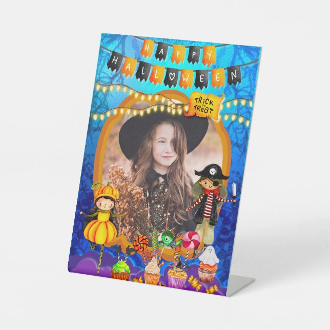 Happy Halloween Costume kids Party Celebration Pedestal Sign (Front)