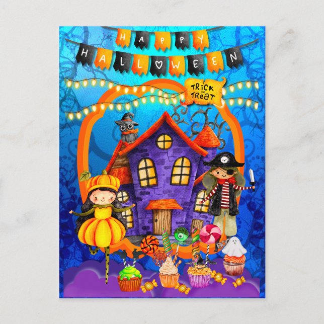 Happy Halloween Costume kids Party Celebration Postcard (Front)