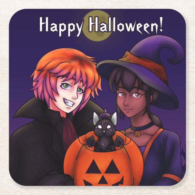 Happy Halloween Costumes Square Paper Coaster (Front)