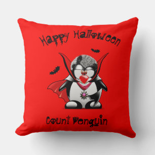 Happy Halloween Count Penguin Throw Pillow