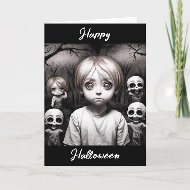 Happy Halloween | Creepy Child with Teddy Bear  Card (Front)