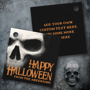 Happy Halloween creepy ghost skull black orange Favour Tags