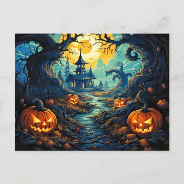 Happy Halloween | Creepy Haunted Forest Postcard (Front)