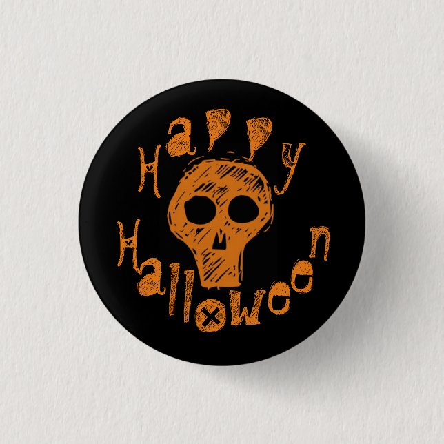 Happy Halloween Creepy Orange Skull 1 Inch Round Button (Front)
