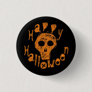 Happy Halloween Creepy Orange Skull 1 Inch Round Button