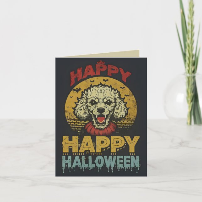 Happy Halloween Creepy Poodle Dog Card (Front)