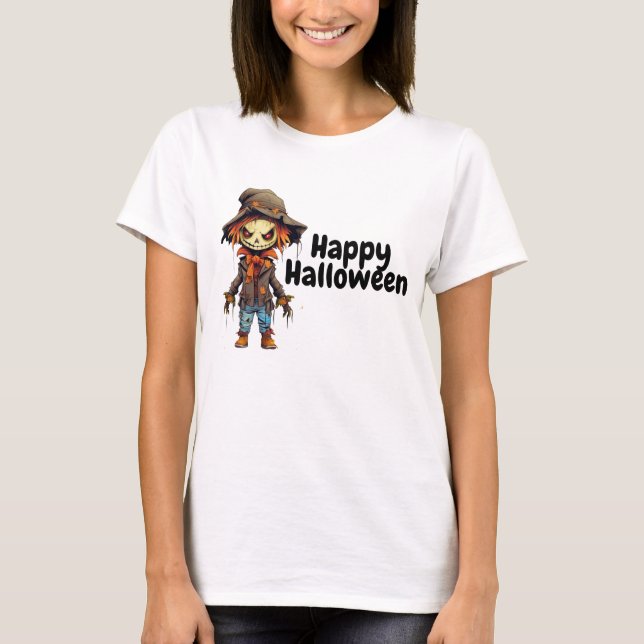 Happy Halloween Creepy Scarecrow T-Shirt (Front)