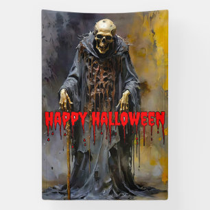 Happy Halloween Creepy Skeleton Banner