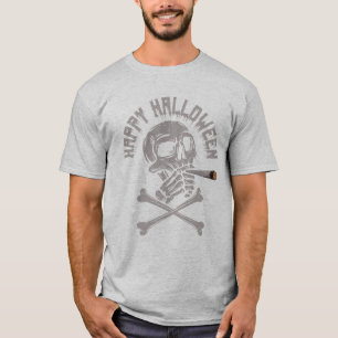 Happy Halloween Creepy Skull Smoking Cigarette T-Shirt