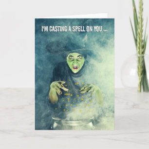 Happy Halloween Creepy Witch Casting Spell Holiday Card