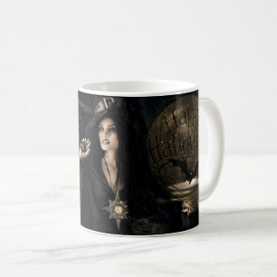 Happy Halloween Creepy Witch with Bats Coffee Mug