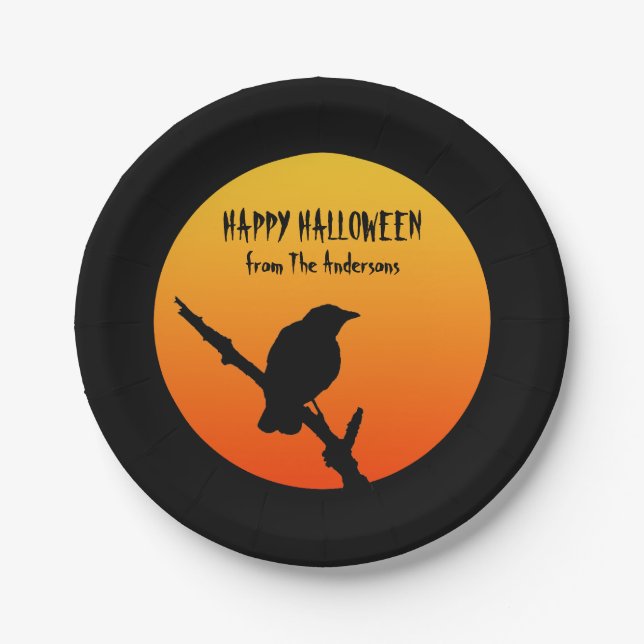 Happy Halloween Crow Paper Plate (Front)