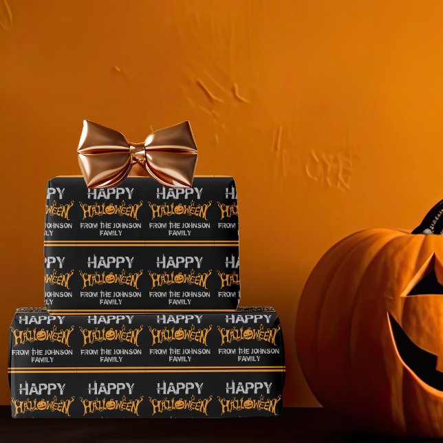 Happy Halloween Custom Black Orange Party Wrapping Paper (Creator Uploaded)