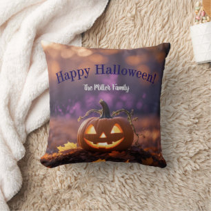 Happy Halloween Custom Family Name Throw Pillow