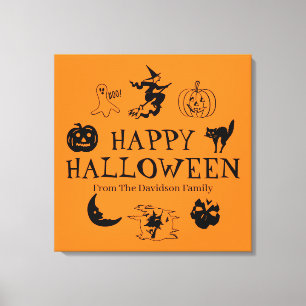 Happy Halloween custom name black and orange  Canvas Print