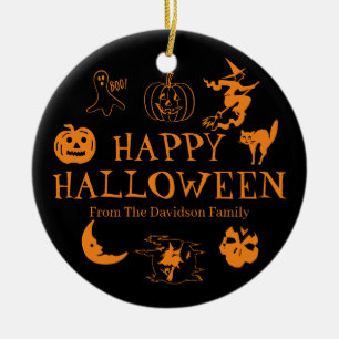 Happy Halloween custom name black orange decor Ceramic Ornament