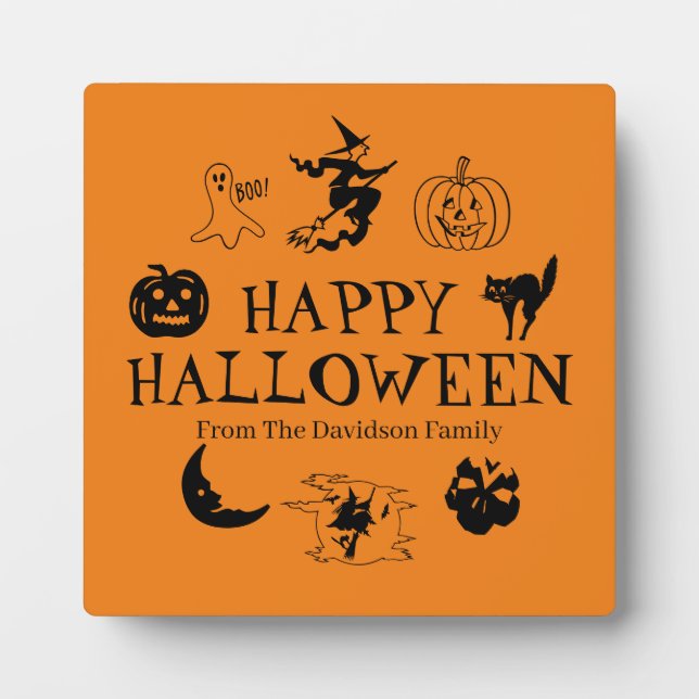 Happy Halloween custom name black & orange decor Plaque (Front)