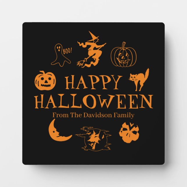 Happy Halloween custom name black orange decor  Plaque (Front)