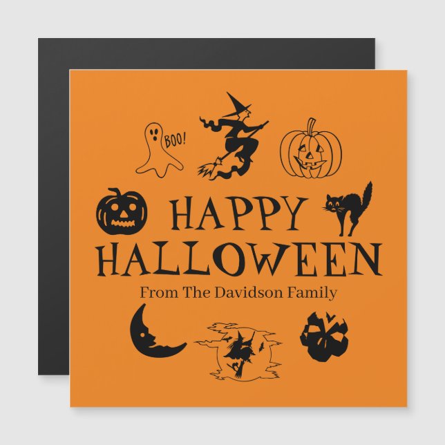 Happy Halloween custom name black & orange magnet (Front/Back)