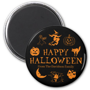 Happy Halloween custom name black orange spooky  Magnet