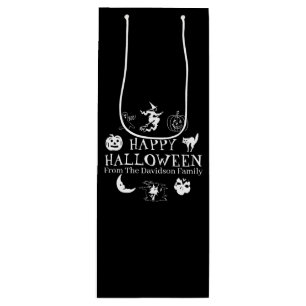 Happy Halloween custom name black spooky Wine Gift Bag