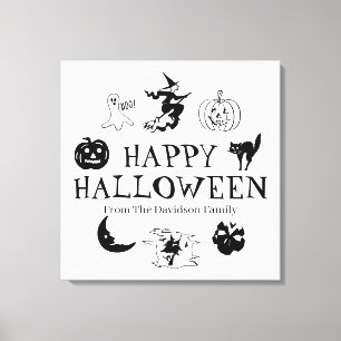 Happy Halloween custom name black white decor