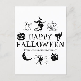 Happy Halloween custom name black white Postcard