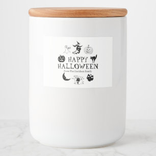 Happy Halloween custom name black white spooky Food Label