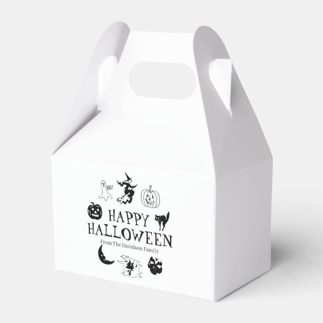Happy Halloween custom name black white treat  Favor Box (Front Side)