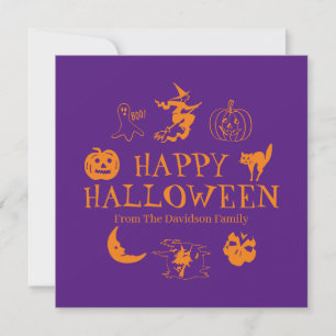 Happy Halloween custom name orange purple card