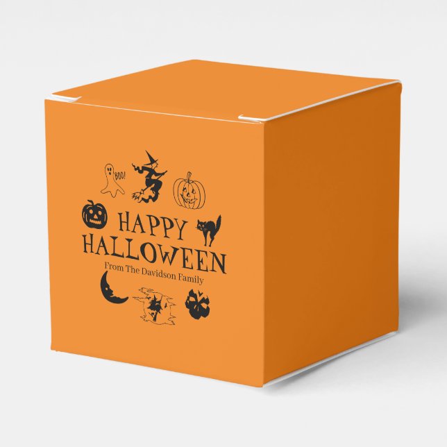 Happy Halloween custom name orange treat Favor Box (Front Side)