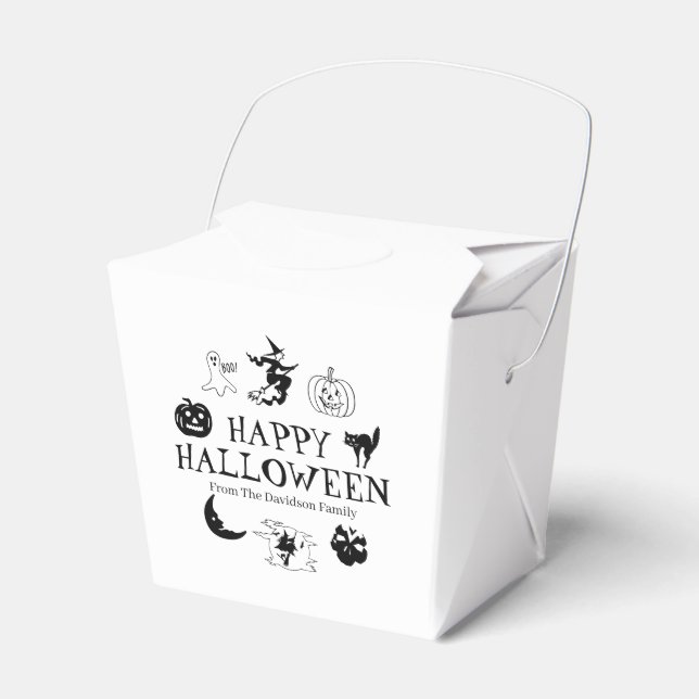 Happy Halloween custom name treat black white Favor Box (Front Side)