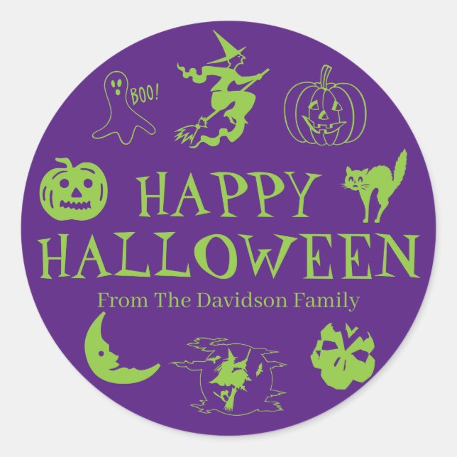 Happy Halloween customize name gift favour Classic Round Sticker (Front)