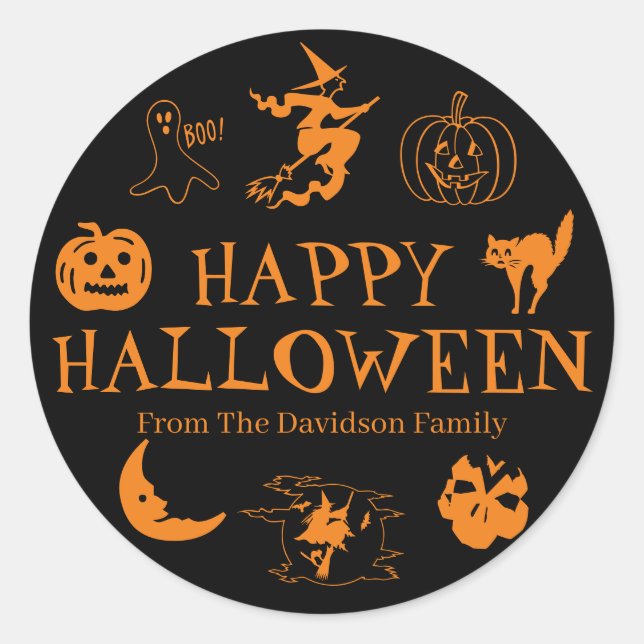 Happy Halloween customize name gift favour sticker (Front)