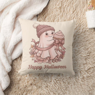 Happy Halloween Cute Autumn Harvest Ghost&Cupcake Throw Pillow