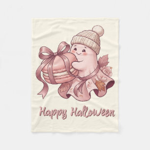 Happy Halloween Cute Autumn Harvest Ghost&Macaron Fleece Blanket
