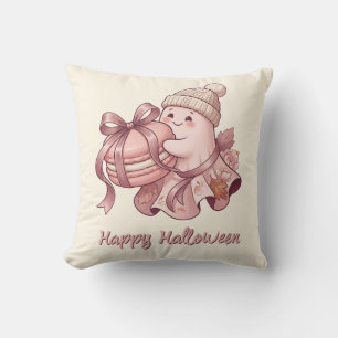 Happy Halloween Cute Autumn Harvest Ghost&Macaron Throw Pillow