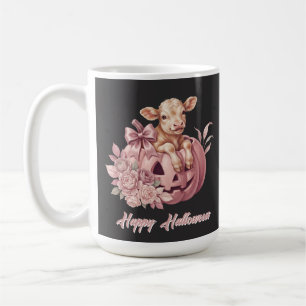 Happy Halloween Cute Baby Calf&Pastel Pink Pumpkin Coffee Mug